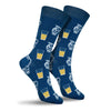 Blaue Socken mit hellgrauen Bembeln und Apfelweingläsern für Apfelweinfreunde