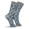 Graue Bembel Socken mit blauen Verzierungen für Apfelweinfreunde