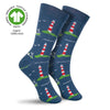 Blaue Leuchtturm Socken mit Fischkuttern und Leuchttürmen