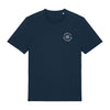 Dunkelblaues T-Shirt mit kleinem Logoprint auf Brusthöhe und dem Spruch "An Äppler a day keeps the Reaper away"