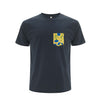 Dunkelblaues T-Shirt mit gelber Brusttasche mit blauen Kornblumen