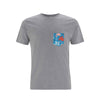 Grau meliertes Unisex T-Shirt mit blauer Laubwald Brusttasche