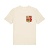 Naturfarbenes Shirt mit roter Riesling Brusttasche (Weinreben und Trauben)