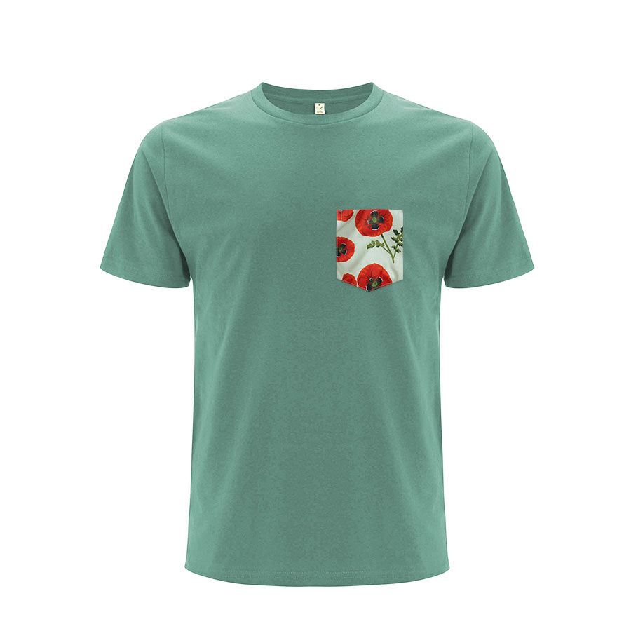 Mintgrünes T-Shirt mit Mohnblumen-Brusttasche - Schönwetterfront
